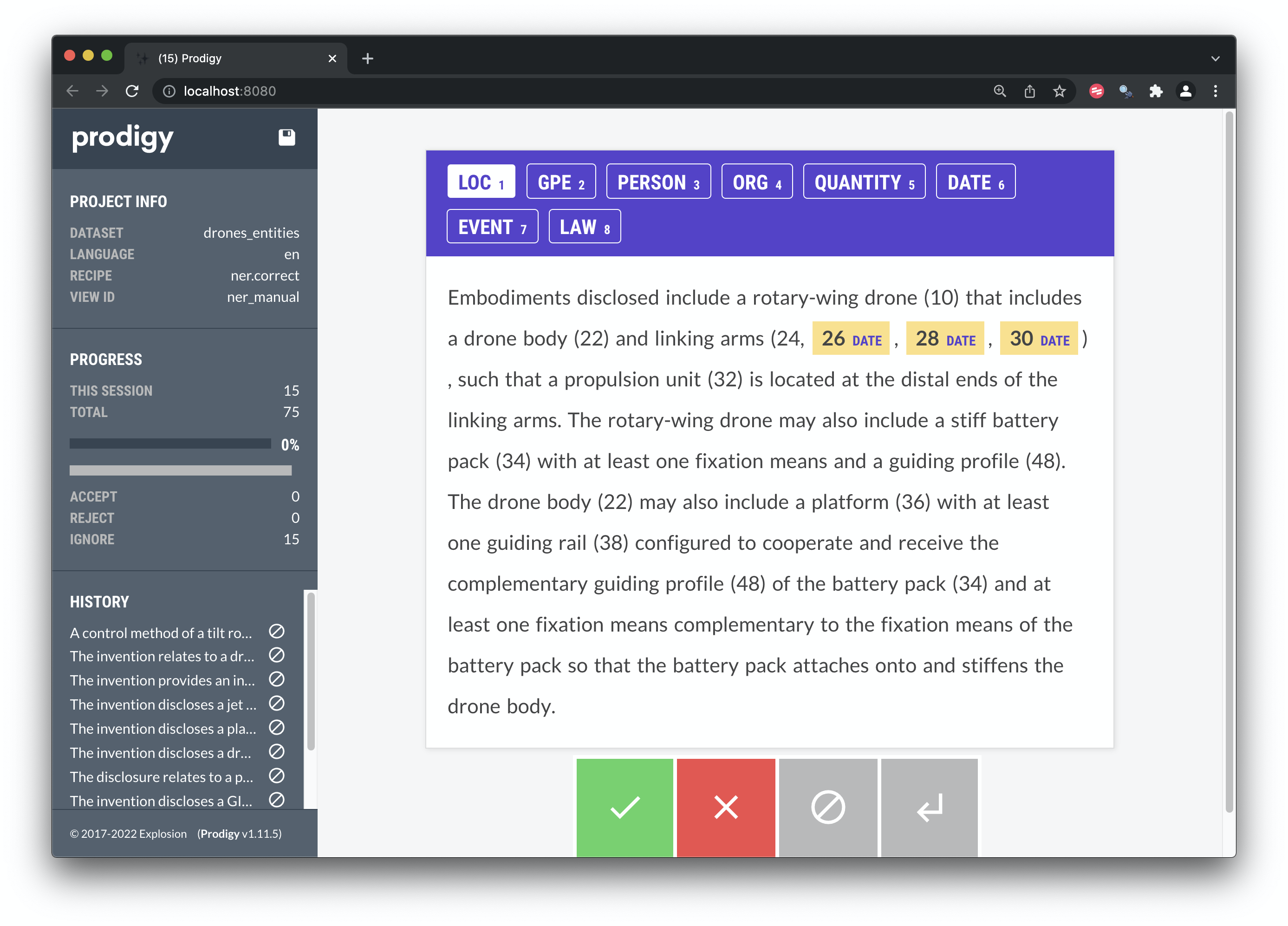 Entity Recognition with the Medium Sized spaCy English Model