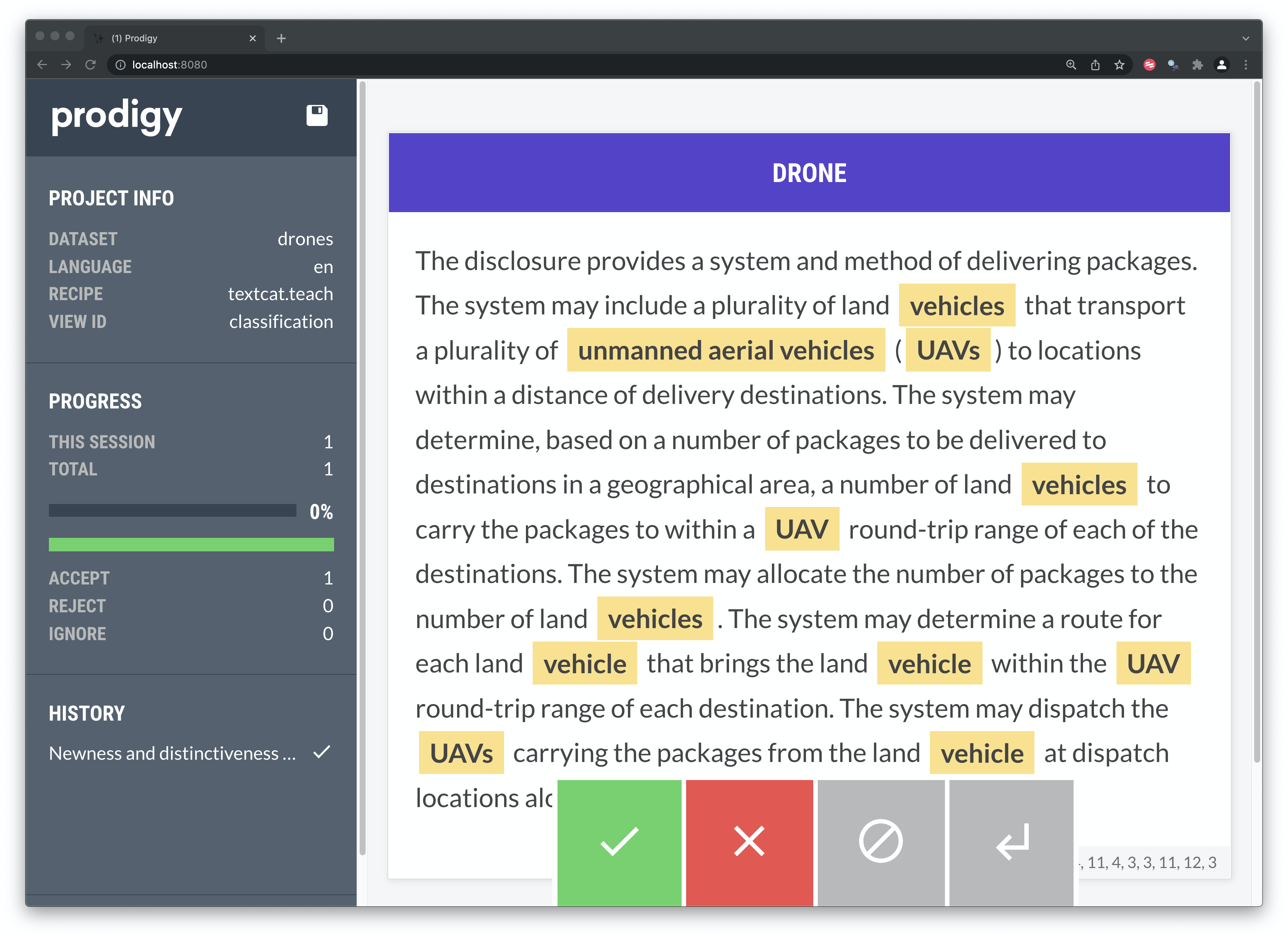 Binary Classification in Prodigy