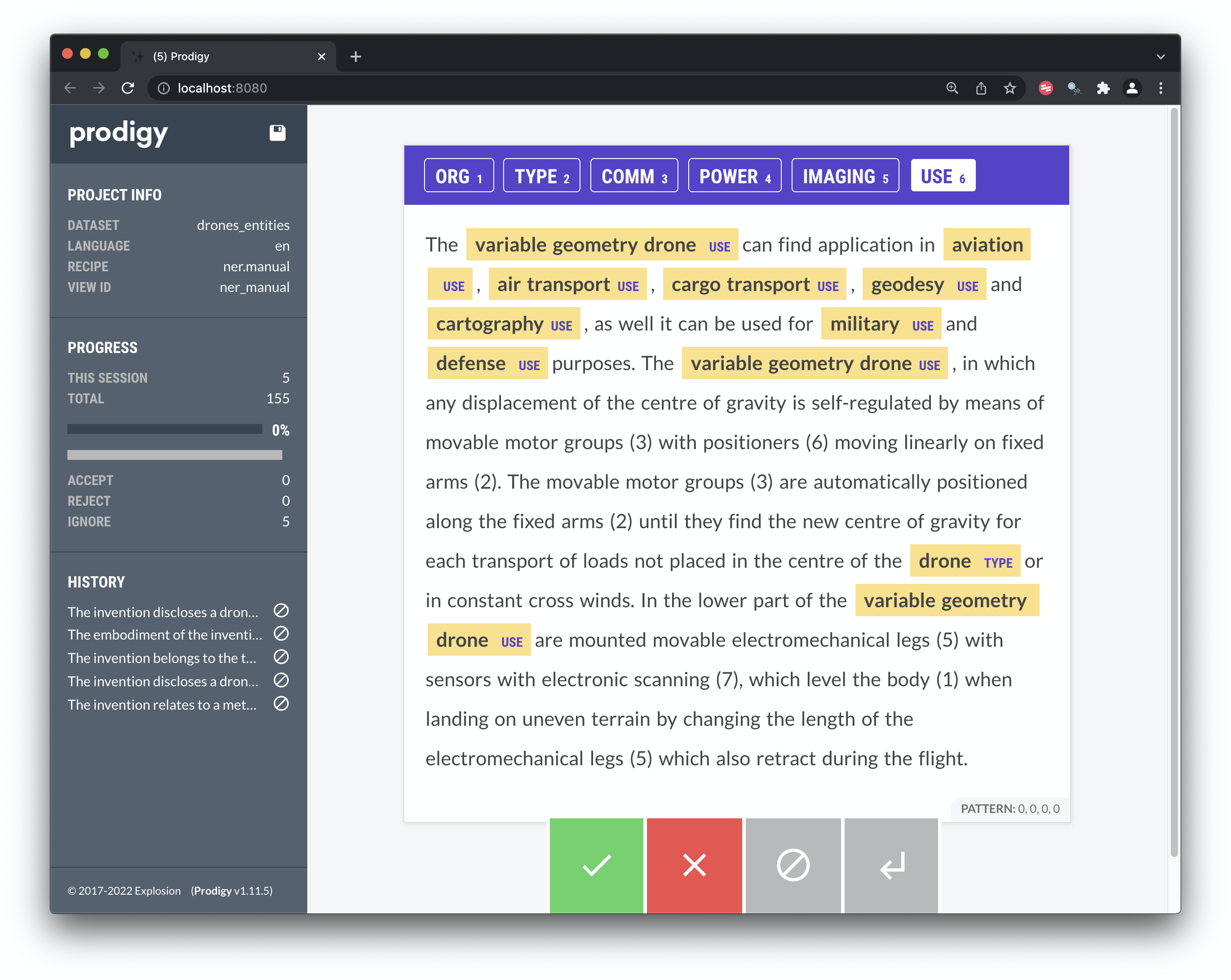 Manual Labelling of Entities with Prodigy