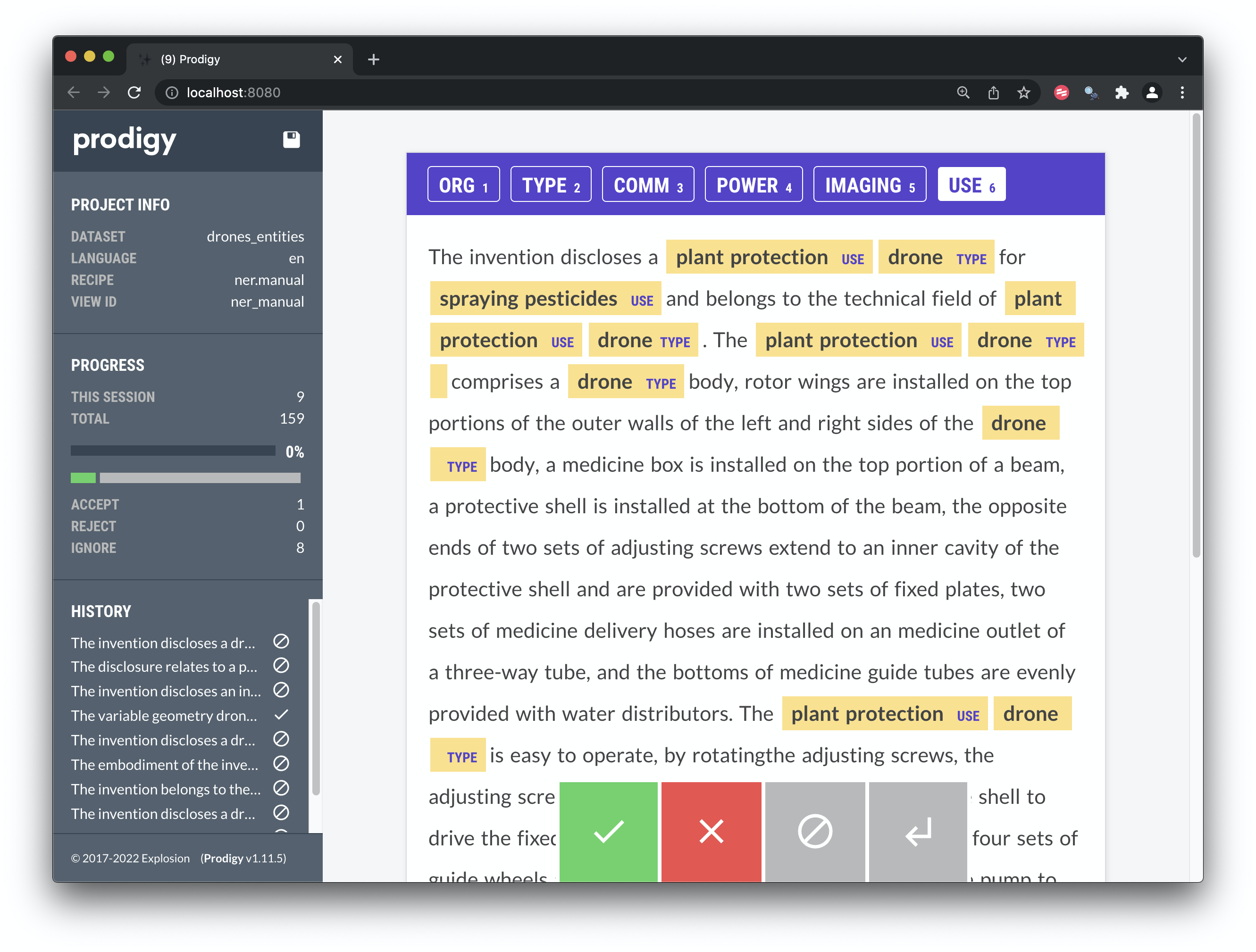 Manual Labelling of Entities with Prodigy