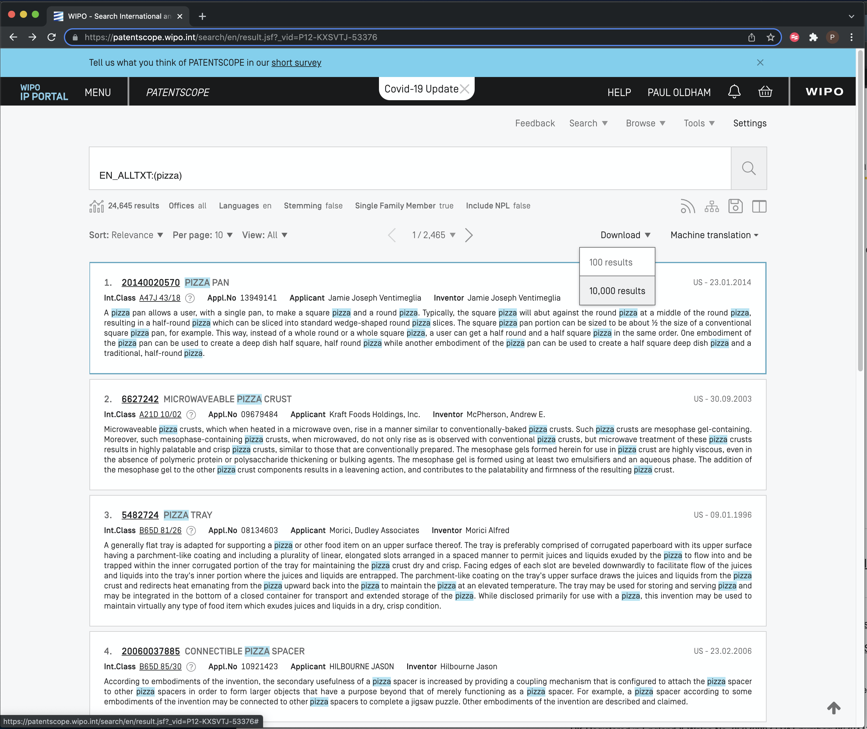 Download patentscope Results