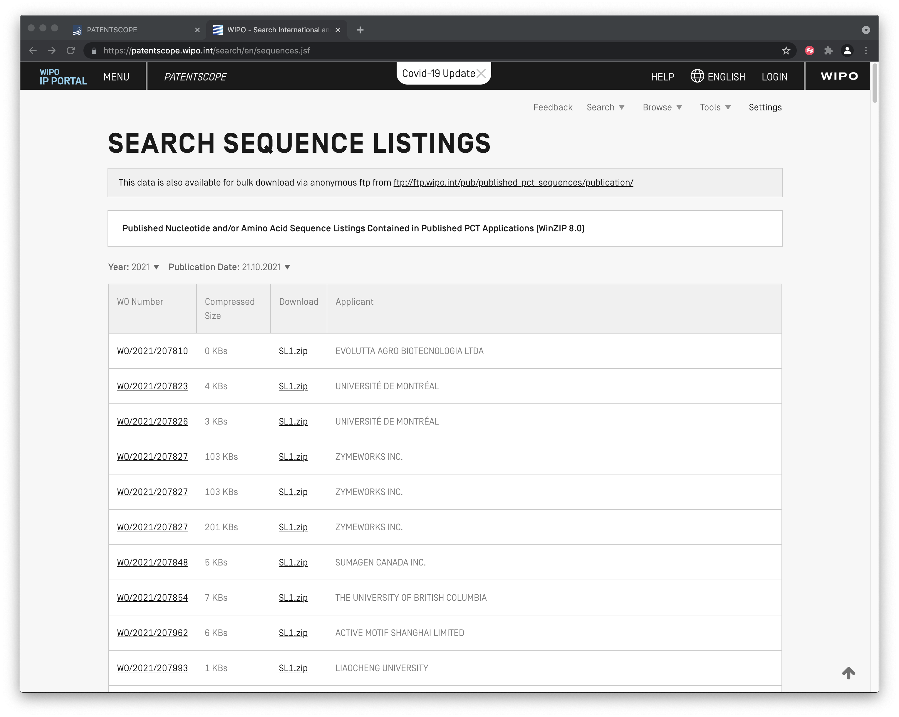 patentscope Sequence Data