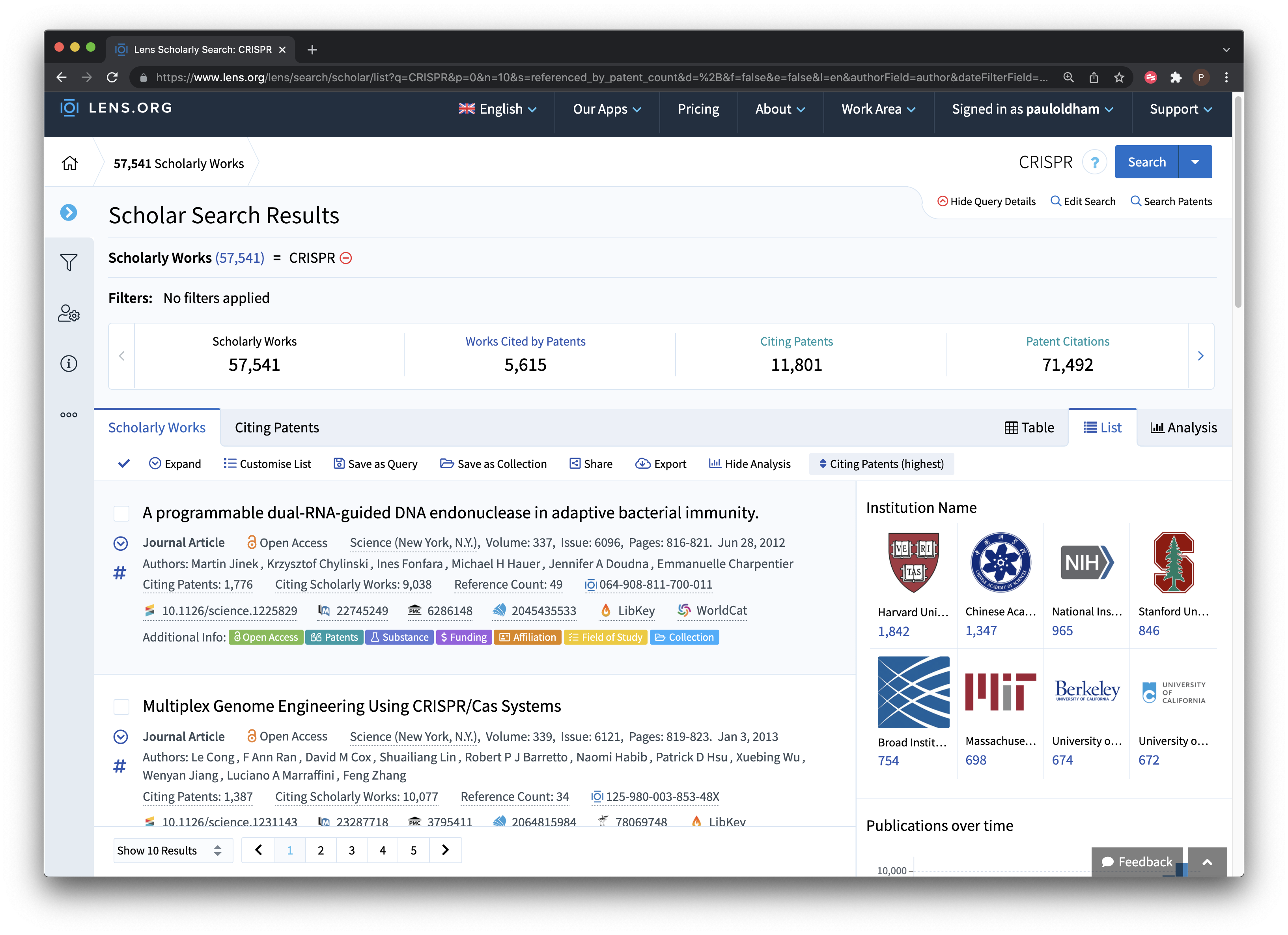 Exploring Patents Citing the Scientific literature for CRISPR