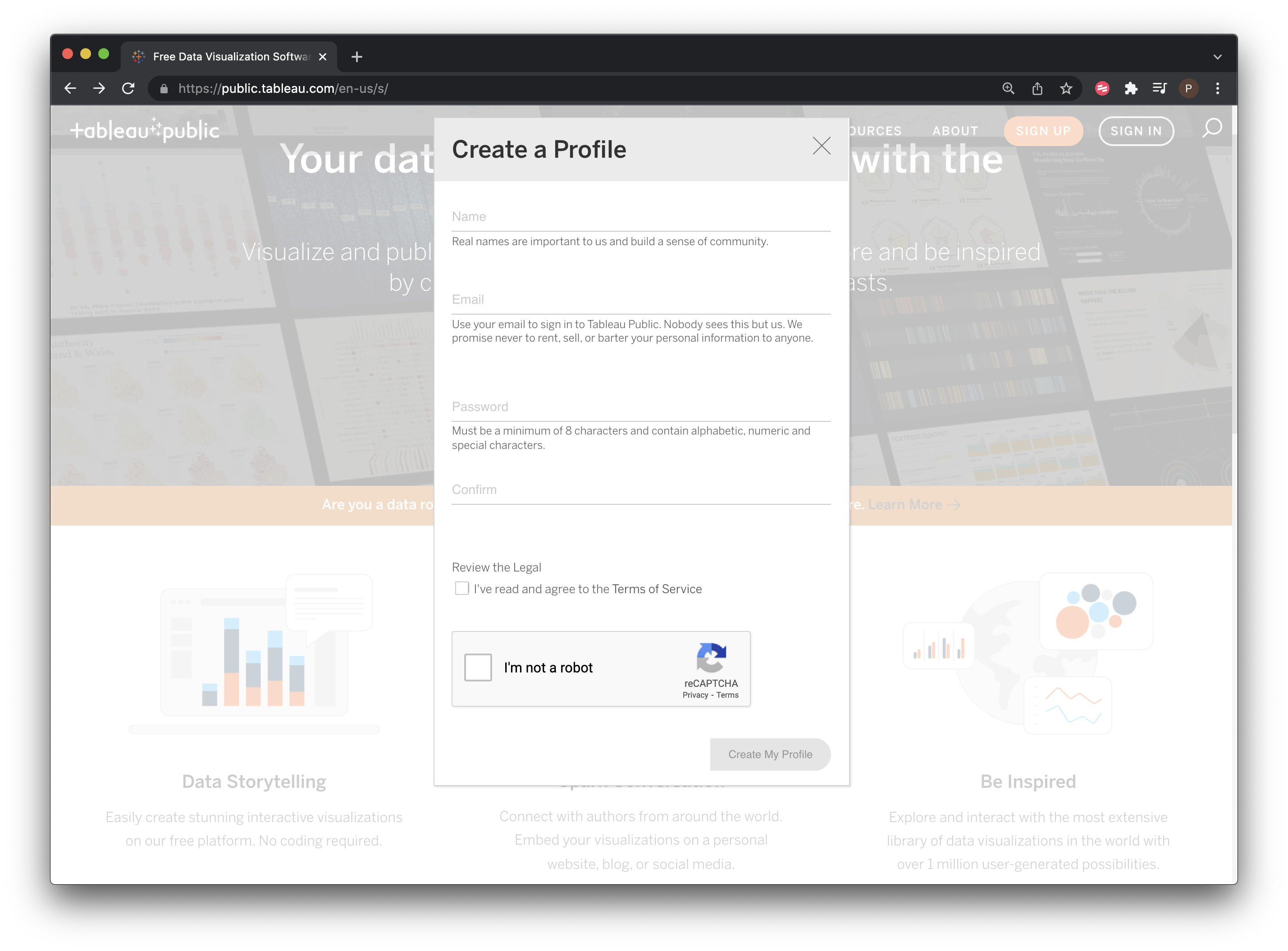 Sign Up for a Free Tableau Account